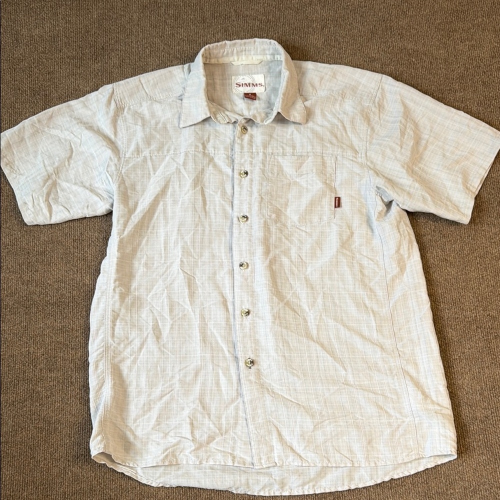 Simms Shirt Mens Beige M Plaid Short Sleeve Button Down Performance Fishing